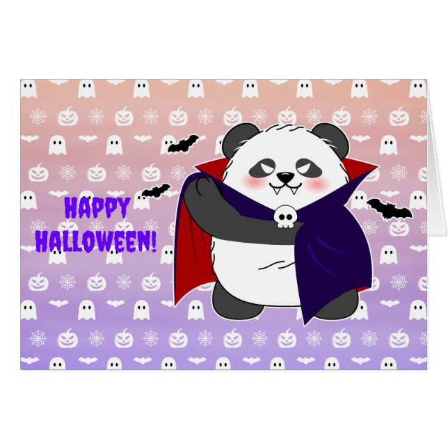 Halloween Cute Baby Panda Dracula Vampire Hälsningskort (Framsidan Horizontal)
