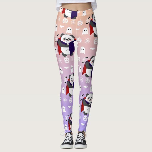 Halloween Cute Baby Panda Dracula Vampire Leggings (Framsida)