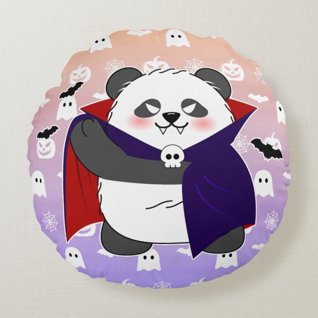 Halloween Cute Baby Panda Dracula Vampire Rund Kudde (Framsidan)