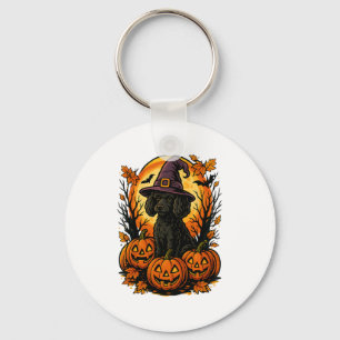 Halloween Cute Black Pudel Witch Hat Pumpkins Aut Nyckelring