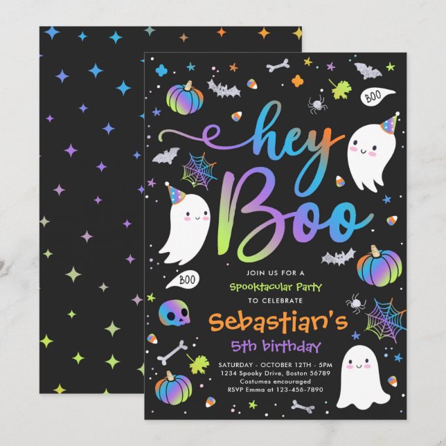 Halloween Cute Boy Ghost Birthday Spooktacular Inbjudningar (Fram/baksida)