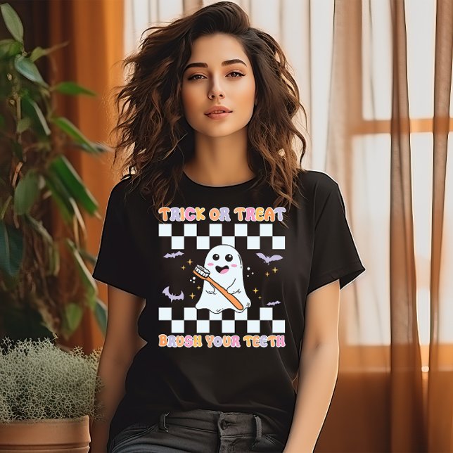 HALLOWEEN CUTE BUS ELLER GODIS BRUSH UR TEETH GHOS T SHIRT (Skapare uppladdad)