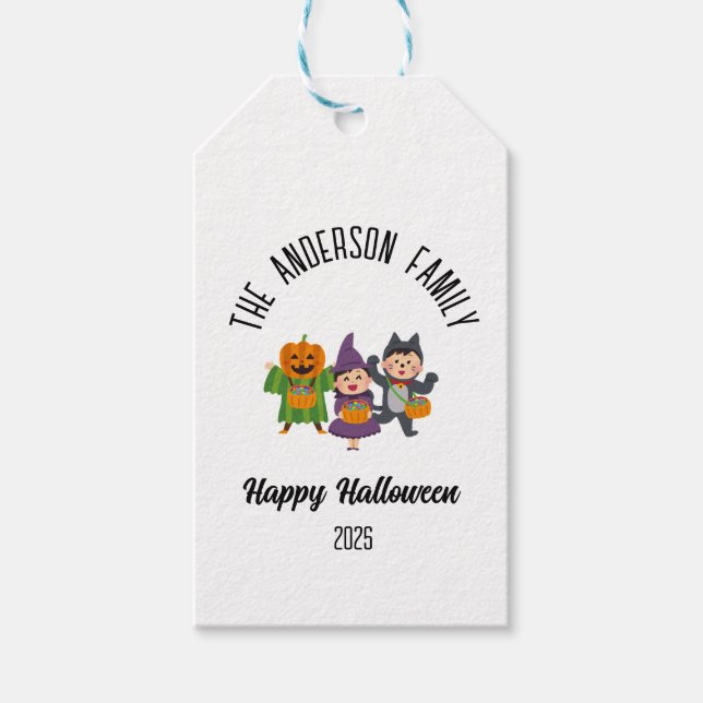 Halloween Cute Bus eller godis Personlig Namn Presentetikett (Framsidan)