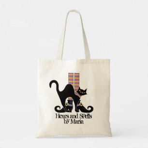 Halloween Cute Bus eller godis Whimsical Black Cat Tygkasse