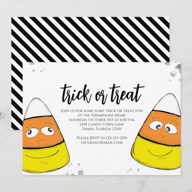 Halloween Cute Candy corn Bus eller godis Inbjudningar (Fram/baksida)
