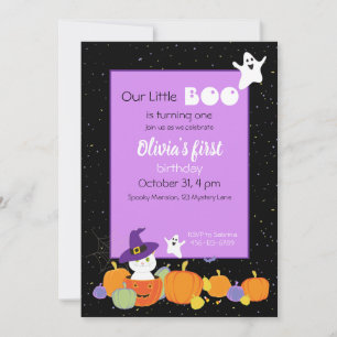 Halloween Cute Cat i Witch Hat Inbjudningar