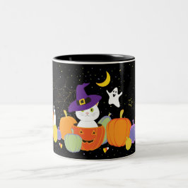 Halloween Cute Cat i Witch Hat Mugg