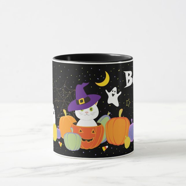 Halloween Cute Cat i Witch Hat Mugg (Center)
