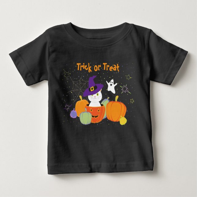 Halloween Cute Cat i Witch Hat T Shirt (Framsida)