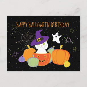 Halloween Cute Cat i Witch Hat Vykort