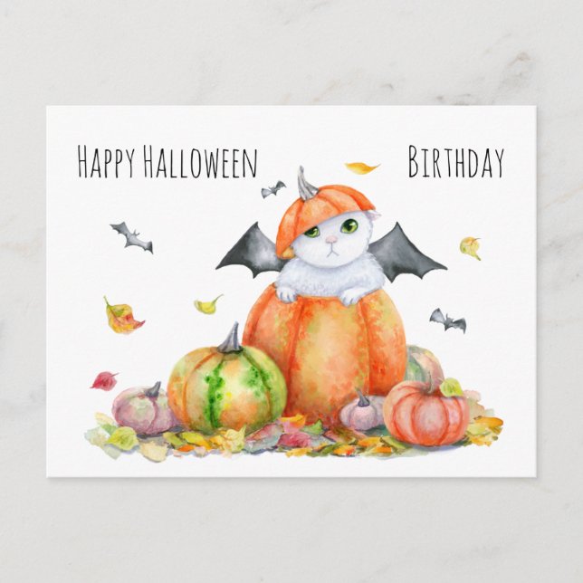 Halloween Cute Cat in Pumpkin Note Card Vykort (Framsida)