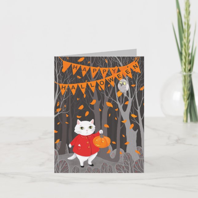 Halloween Cute Cat & Jack-o’ lantern Pumpkin Helgkort (Framsida)