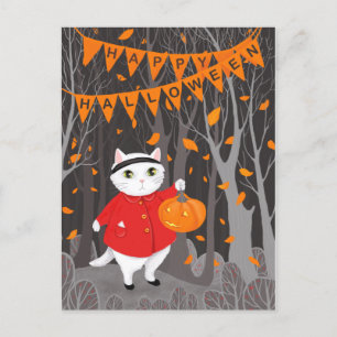 Halloween Cute Cat & Jack-o’ lantern Pumpkin Vykort