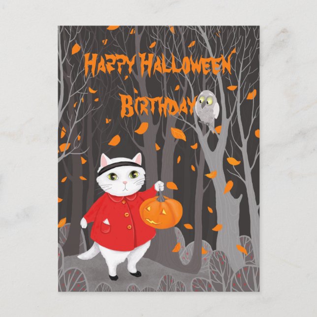 Halloween Cute Cat & Jack-o’ lantern Pumpkin Vykort (Framsida)