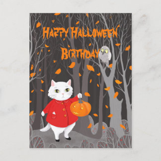 Halloween Cute Cat & Jack-o’ lantern Pumpkin Vykort
