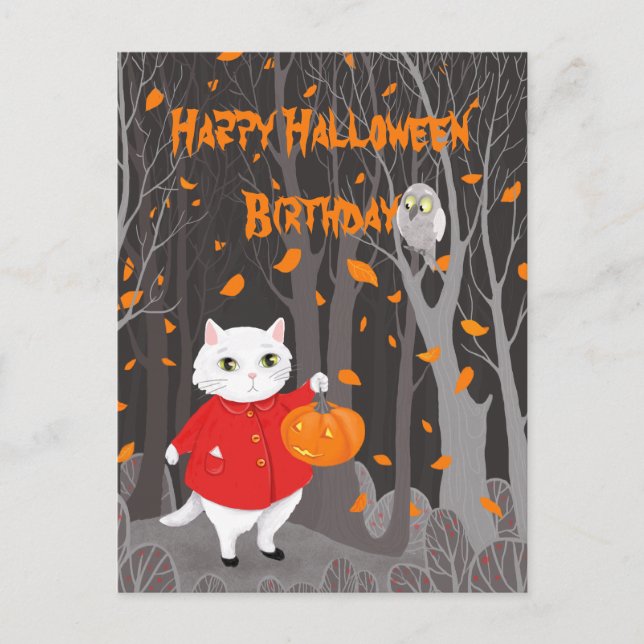 Halloween Cute Cat & Jack-o’ lantern Pumpkin Vykort (Framsida)