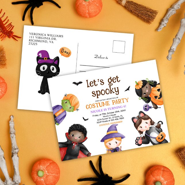 Halloween Cute Costume Födelsedagsfest Kids Inbjudan Vykort (Halloween Cute Costume Birthday Party Kids Invitation Postcard)