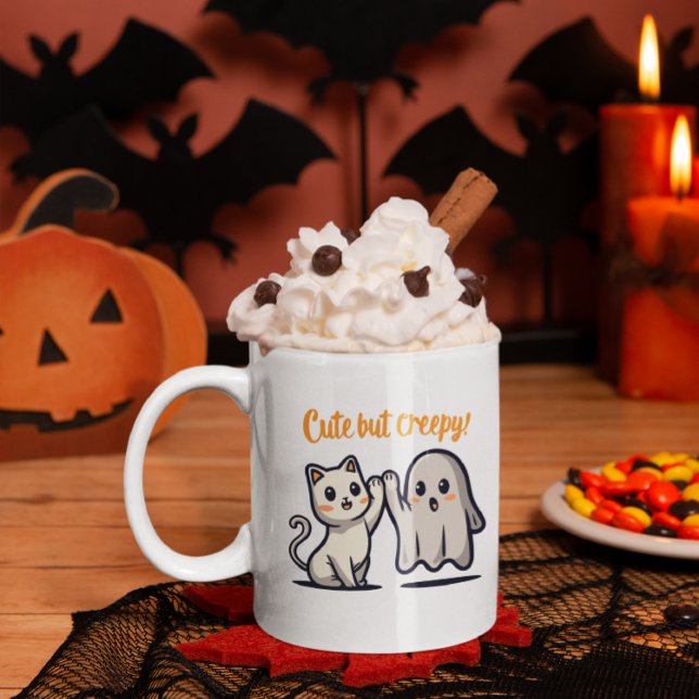 Halloween Cute, Creepy Ghost och Cat Coffee Mugg (Skapare uppladdad)