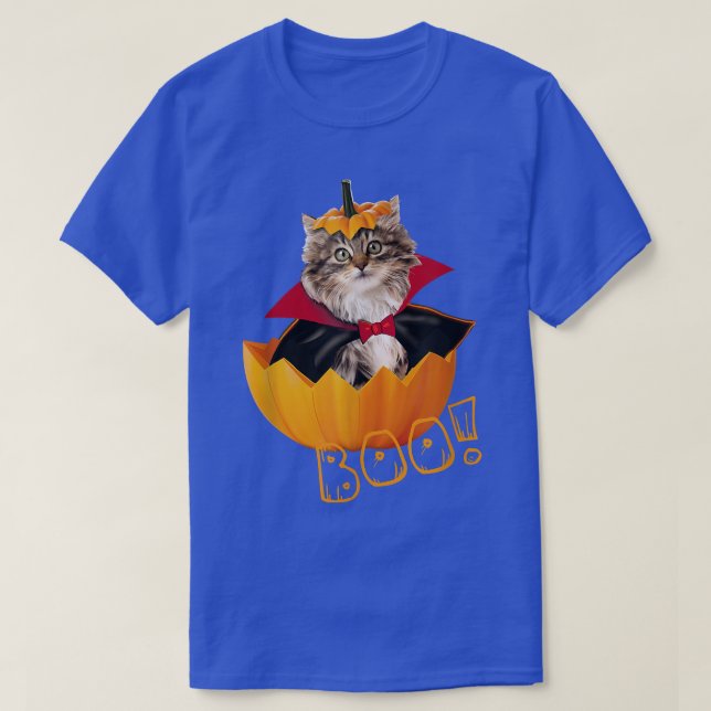 Halloween Cute Dracula Cat Pumpkin  T Shirt (Design framsida)