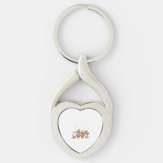 Halloween Cute Ducklings Costume Twisted Heart Silverfärgad Nyckelring (Framsidan)