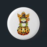 Halloween Cute Frog på Pumpkin Knapp<br><div class="desc">Halloween Cute Frog på Pumpkin</div>