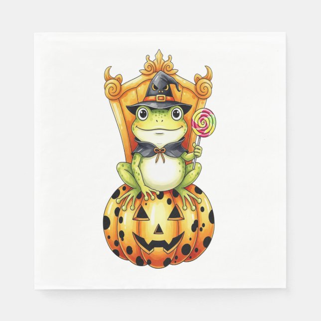 Halloween Cute Frog på Pumpkin Pappersservett (Framsidan)