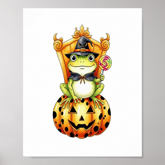 Halloween Cute Frog på Pumpkin Poster (Framsidan)