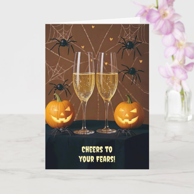 Halloween Cute Funny Champagne Spiders Kort (Orkide)