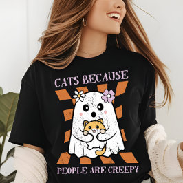Halloween Cute Funny Ghost Cat Lover T Shirt