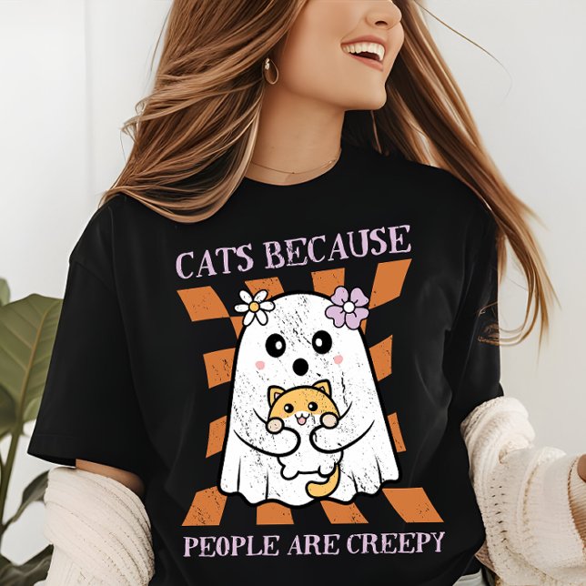 Halloween Cute Funny Ghost Cat Lover T Shirt (Skapare uppladdad)