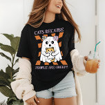 Halloween Cute Funny Ghost Cat Lover T Shirt<br><div class="desc">Halloween Cute Funny Ghost Cat Lover Tri-Blend Shirt har texten "Katt eftersom människor är läskiga" i modern skripttypografi med ett sött spöke som håller en katt på orangens schackbrädesbakgrund. Perfekt för kattälskare för Halloween fest och firande. Skapat av Evco Studio www.zazzle.com/store/evcostudio</div>