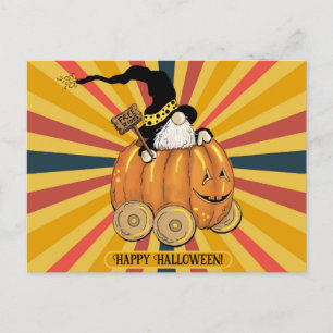 Halloween Cute Funny Gnome Pumpkin Colorful Vykort