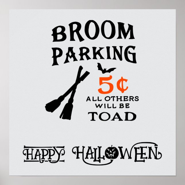 Halloween Cute Funny Whimsical Broom Poster (Framsidan)