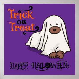 Halloween Cute Funny Whimsical Ghost Lila Hund Poster
