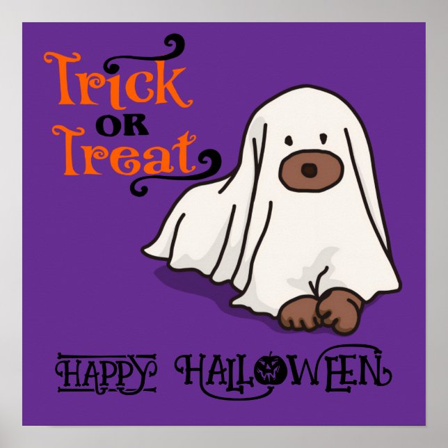 Halloween Cute Funny Whimsical Ghost Lila Hund Poster (Framsidan)