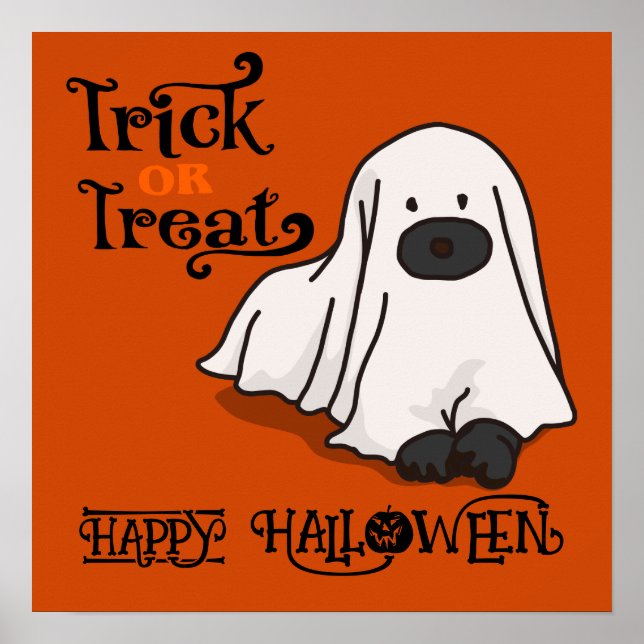 Halloween Cute Funny Whimsical Ghost-Orange Poster (Framsidan)