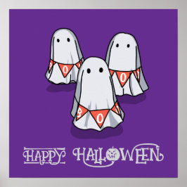 Halloween Cute Funny Whimsical Three Spöken Poster