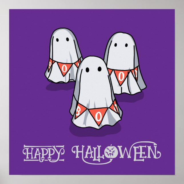 Halloween Cute Funny Whimsical Three Spöken Poster (Framsidan)