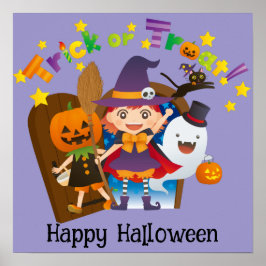 Halloween Cute Funny Whimsical Witch Girl Lila Poster