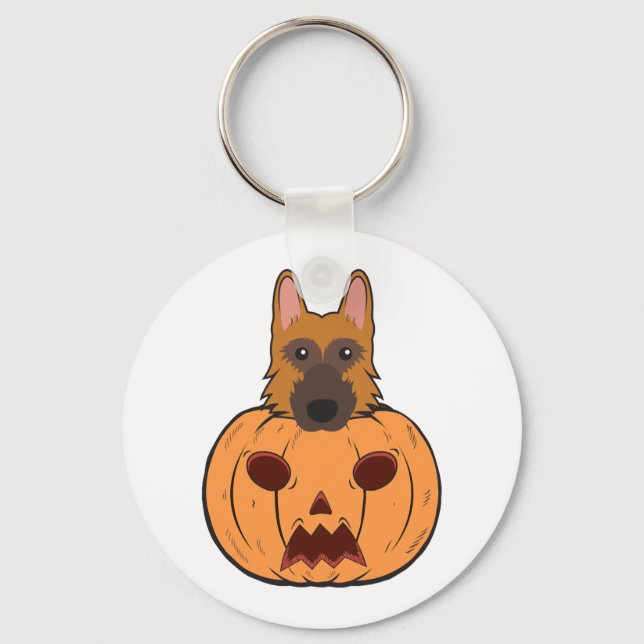 Halloween Cute German Shepherds stuck in en pumpki Nyckelring (Framsida)