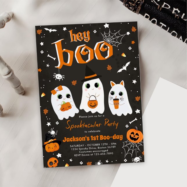 Halloween Cute Ghost 1:a Birthday Spooktacular Inbjudningar (Skapare uppladdad)