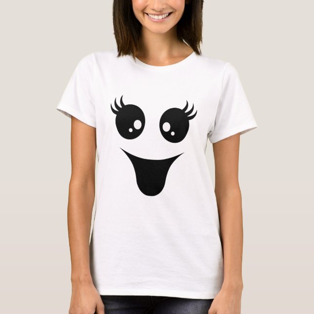 Halloween - Cute Ghost Ansikte T Shirt (Framsida)