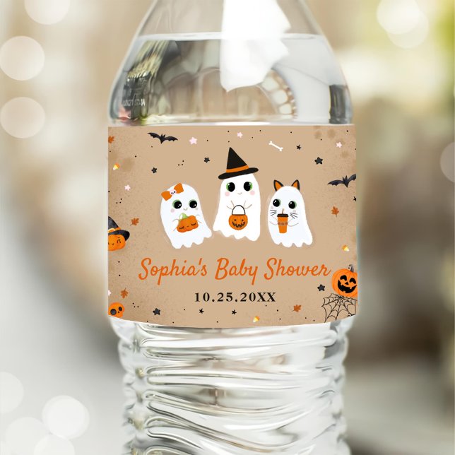 Halloween Cute Ghost Baby Shower Vattenflaskor Etikett (Skapare uppladdad)