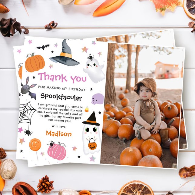 Halloween Cute Ghost Birthday Photo Tack Kort (Skapare uppladdad)