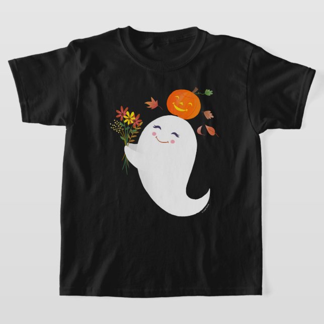 Halloween Cute Ghost Black Barn T Shirt (Laydown)