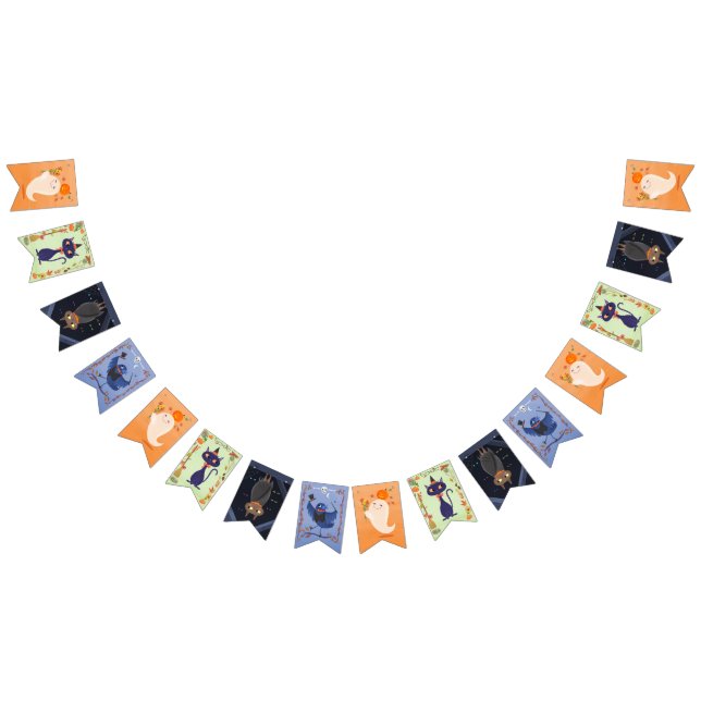 Halloween Cute Ghost, Cat, Fladdermus och Raven Vimplar (Alla)