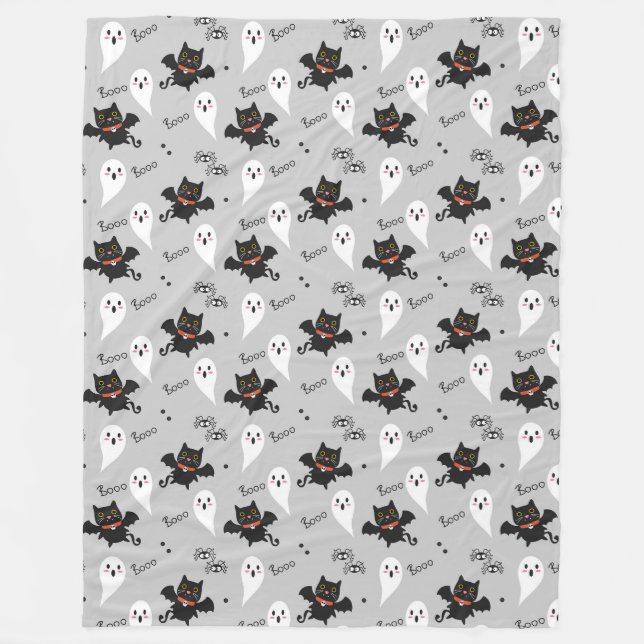 Halloween Cute Ghost, Fladdermöss, katter och Spid Fleecefilt (Framsidan)