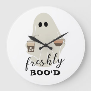 Halloween Cute Ghost Freshly Boo'd Coffee Älskar Stor Klocka
