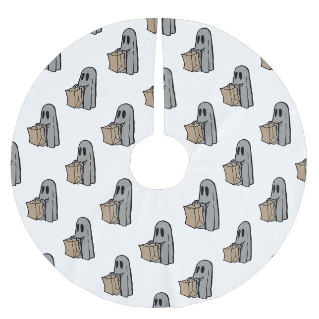 Halloween, Cute Ghost Grått, Bus eller godis, Boo Julgransmatta Borstad Polyester (Framsidan)