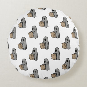 Halloween, Cute Ghost Grått, Bus eller godis, Boo Rund Kudde